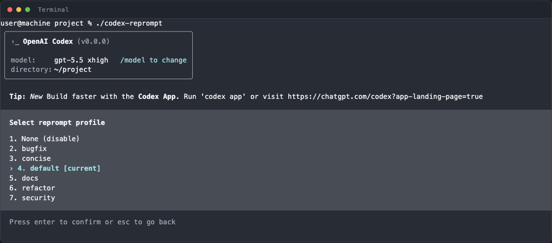 Selecting a reprompt profile